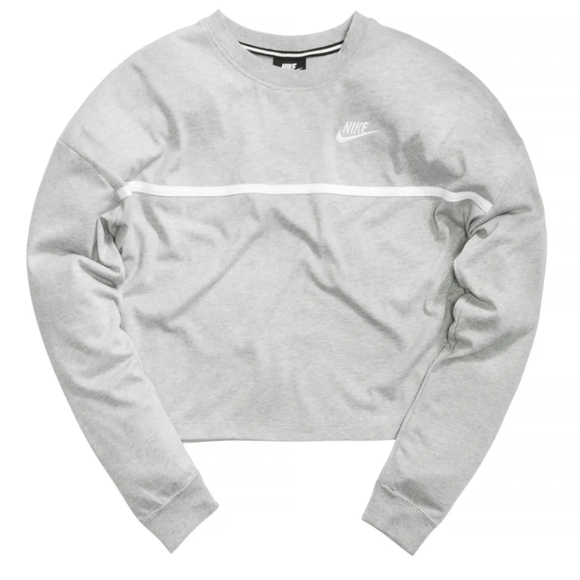 Nike Cropped Crew Neck Swoosh L/S Jersey Tee Top Size Small Grey AR3754-063 EUC - Picture 5 of 10